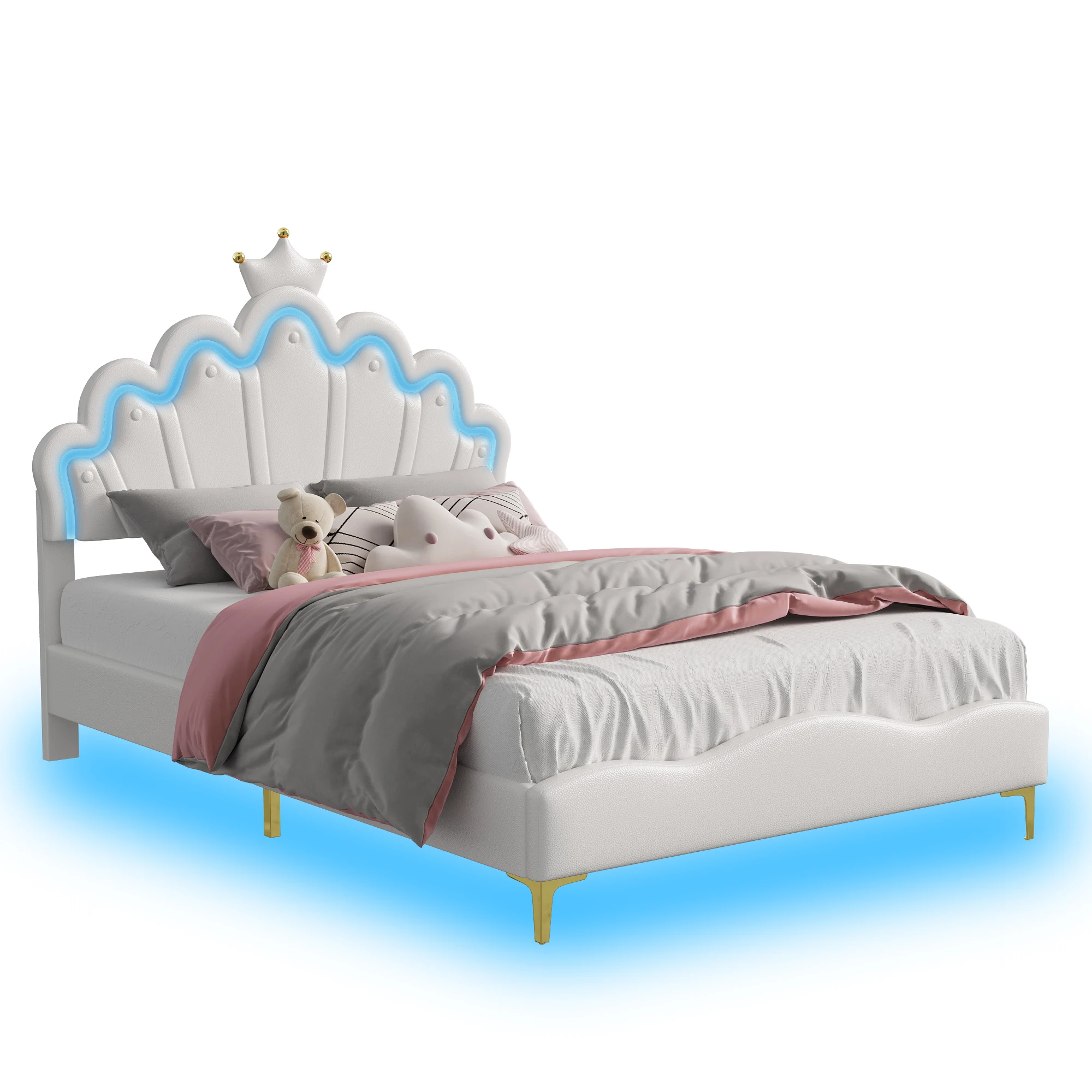 Fangange Elegant meisjesbed 90X200cm, eenpersoonsbed, meisjesbed, gestoffeerd bed met hoofdeinde en lattenbodem, jeugdbed, zonder matras - afbeelding 2