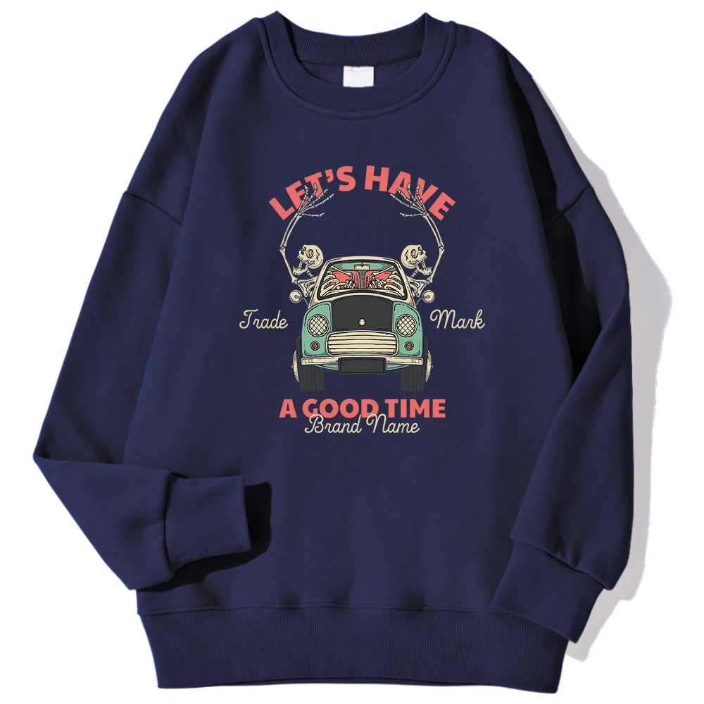 Let\'S Have A Good Time Skeleton Friends Take A Ride Together Print Men\'S Pullover Casual Hoody Fleece Sweatshirt Warm Clothes