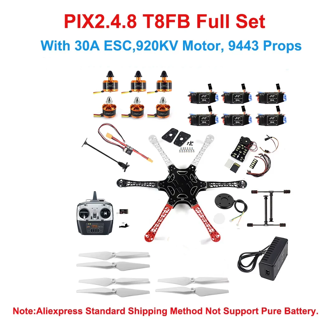 

DIY F550 6-Axle RC Hexacopter Drone Kit 2212 920KV CW CCW Brushless Motor 3S 9443 Propeller T8FB Remote Controller
