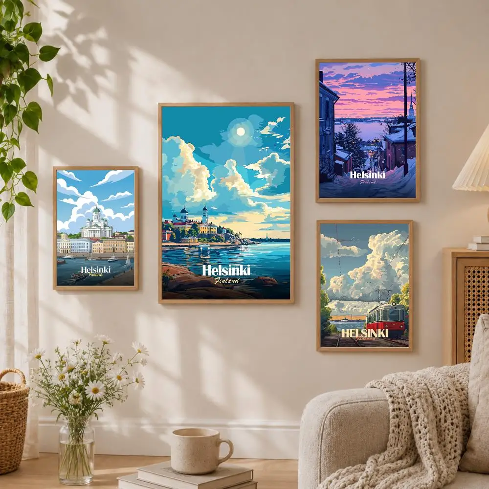 H-Helsinki Poster Stickers HD Painting Self-Adhesive Art for Bedroom Living Room Home Decor Wall Decals Gift