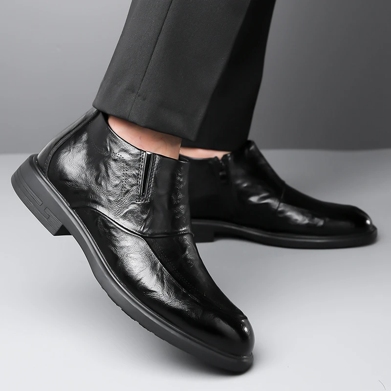 Autumn and winter men\'s leather shoes Classic and versatile minimalist style Daily business and office Outdoor Warm Short  Boots