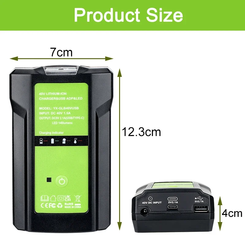 Battery Adapter For GreenWorks 40V Lithium Battery With USB Type C Port And LED Light , Charge For GreenWorks 40V Li-ion battery