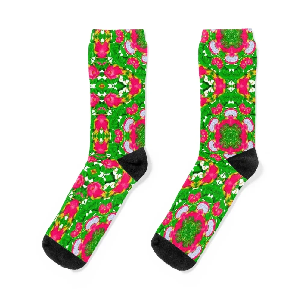 

DRAGON FRUIT AND TROPICAL GREEN LEAVES PATTERN-FRUIT ILLUSTRATION Socks gym christmas stocking kids Luxury Woman Socks Men's