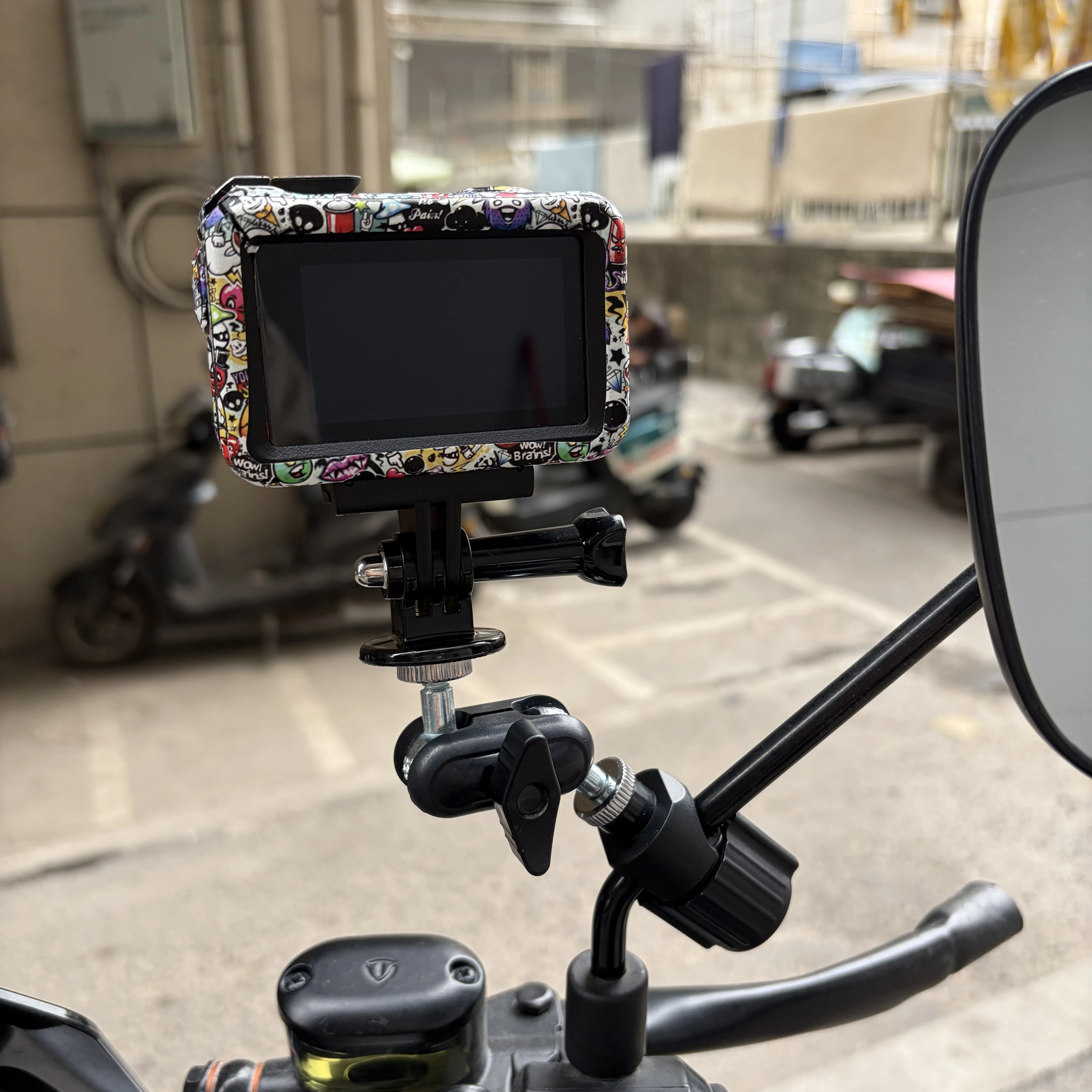 Round Tube Clamp for Rearview Mirror Compatible with DJI GoPro Action Cameras Panoramic Camcorders Cycling Mount Accessory