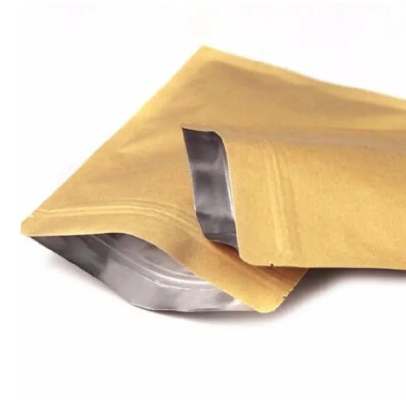 100Pcs Kraft Paper Doypack Zip Lock Pouch With Aluminum Foil Food Tea Snack Coffee Storage Resealable Ziplock/Zipper Bag