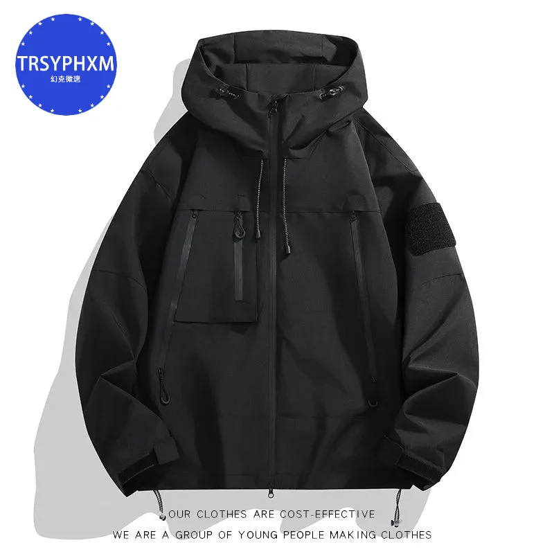 

TRSYPHXM 2024 new Men's jacket outer jacket spring and autumn new simple hooded outdoor workers big pocket jacket