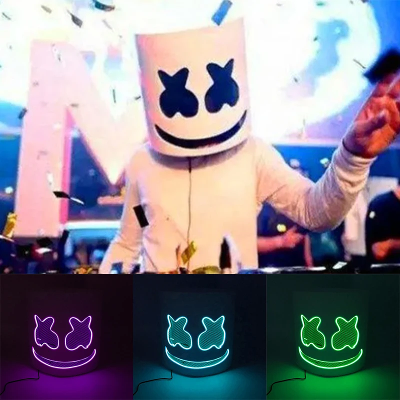 LED Marshmallow Headgear Concert Halloween Carnival Ball Masquerade Club Disguise DJ Mask Glowing Cosplay Marshmallow Cos Mask