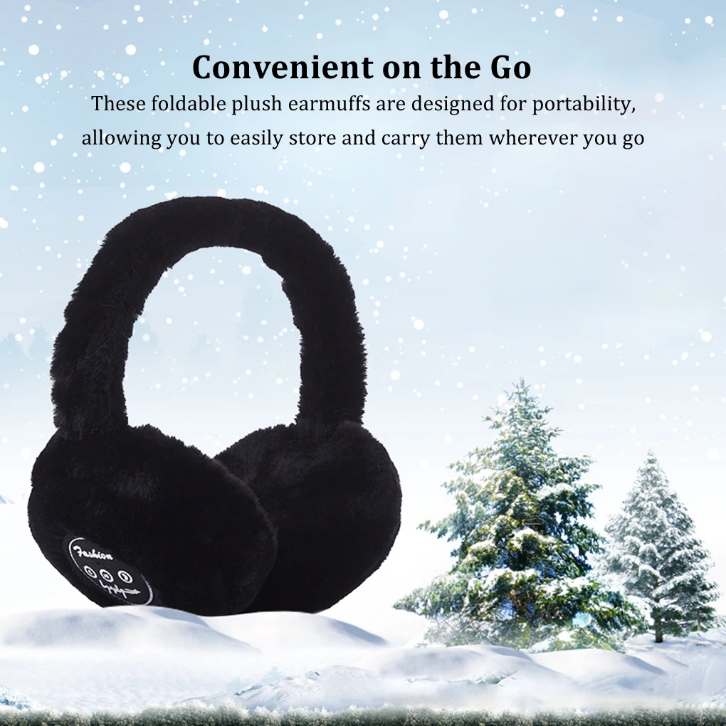 Winter Outdoor Plush Earmuffs Bluetooth5.2 Wireless Cute Warm Fur Headphones Earphones Solid Color Stereo Wireless Headset  ﻿