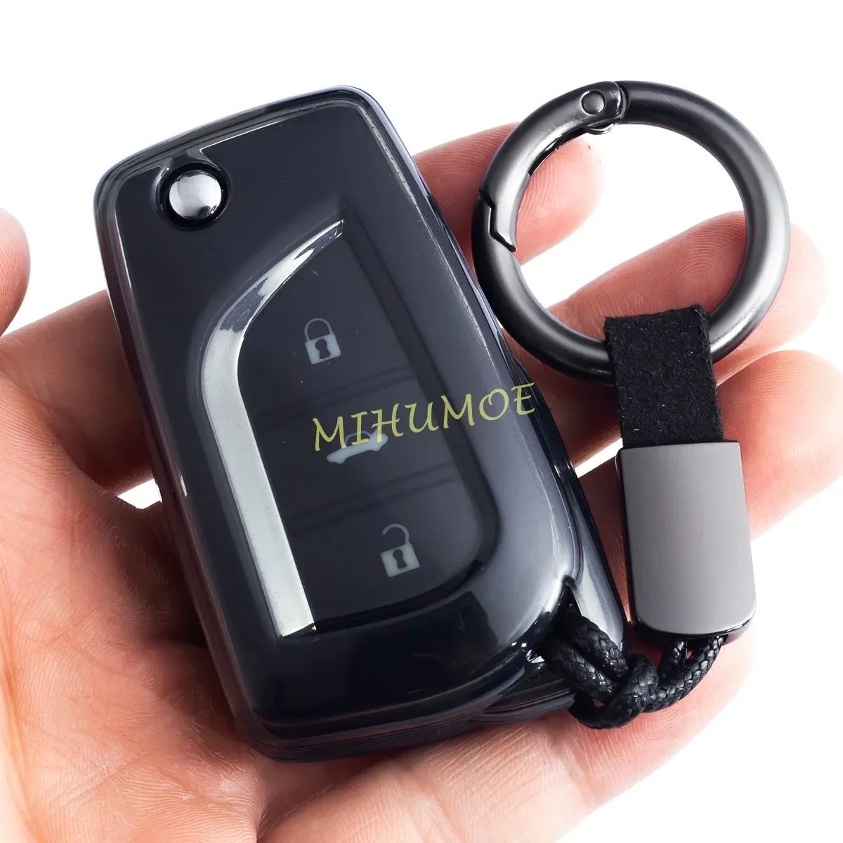 

For Toyota RAV4 Camry C-HR Corolla LE Hatchback Sedan Hilux Metal Black Transparent Car Flip Key Fob Case Cover Keychain Ring