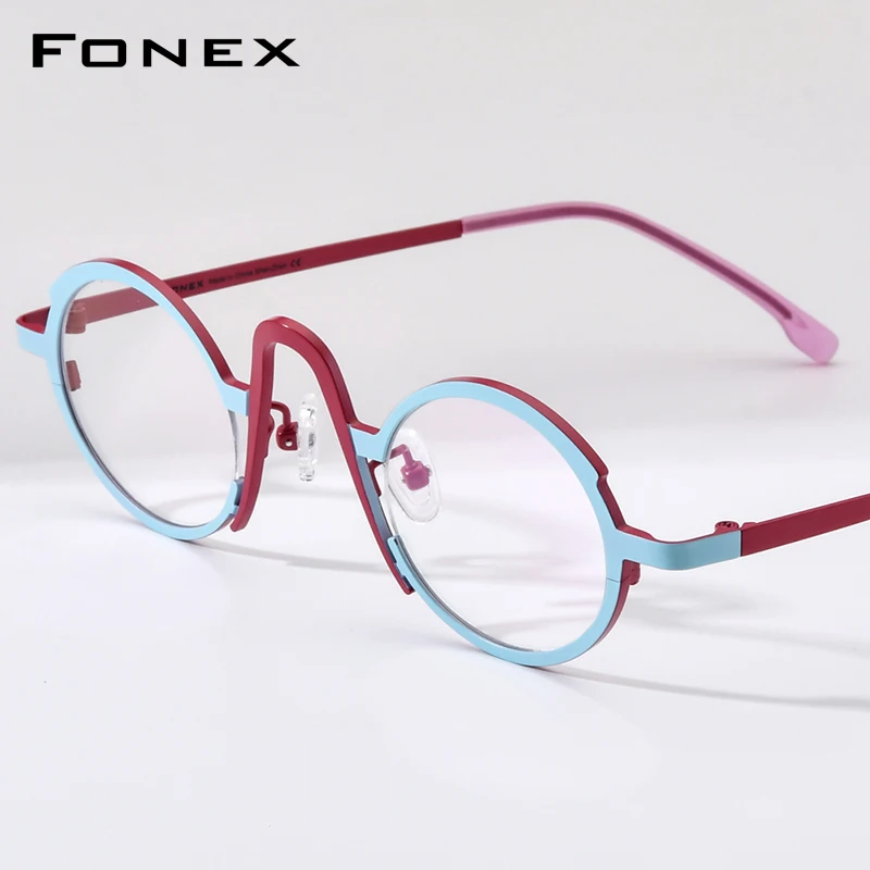 

FONEX Titanium Glasses Women Retro Fashion Colorful Oval Eyeglasses 2023 New Eyewear F85772