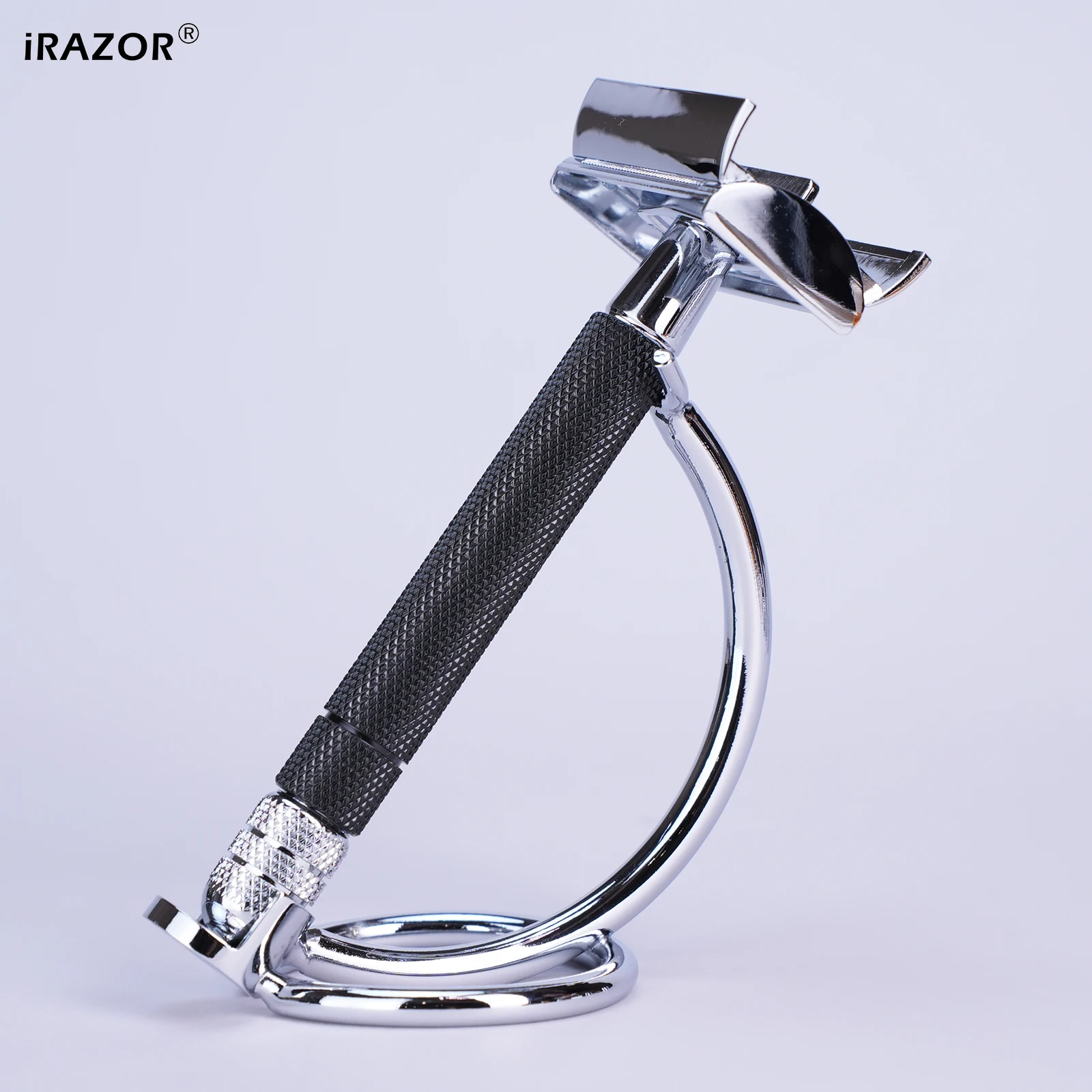 iRAZOR Butterfly Double Edge Safety Razor for Men with Textured Grid Handle Twist Open Wet Shaving Beard Shaver with 10 Blades