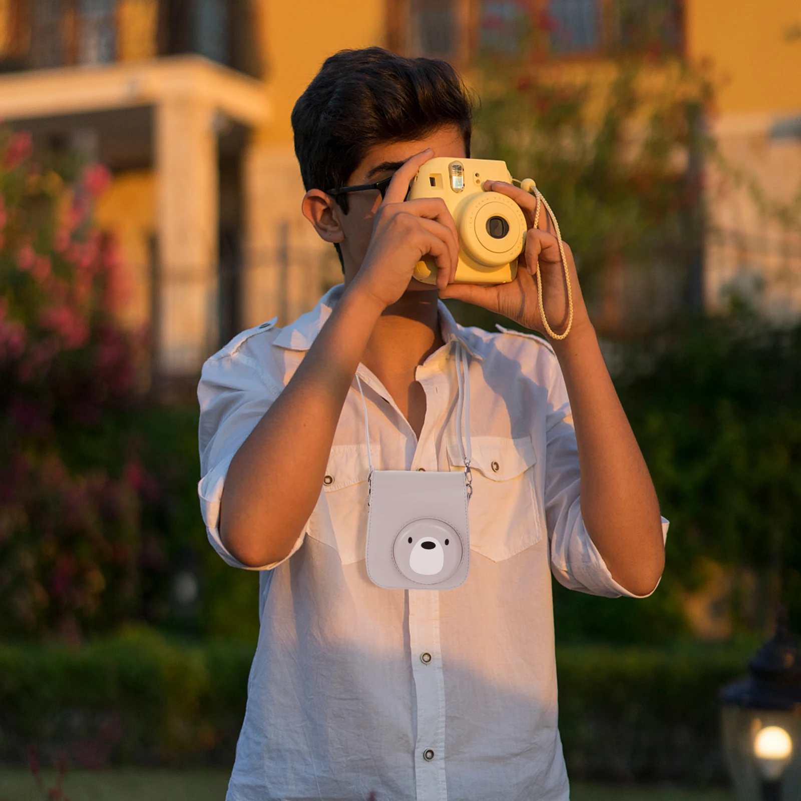 

1pc Instant Camera Case Shoulder Bag For Mini 11 9 8 Pu Protector Cartoon Bear Design Dustproof Camera Bag With Strap Gift For