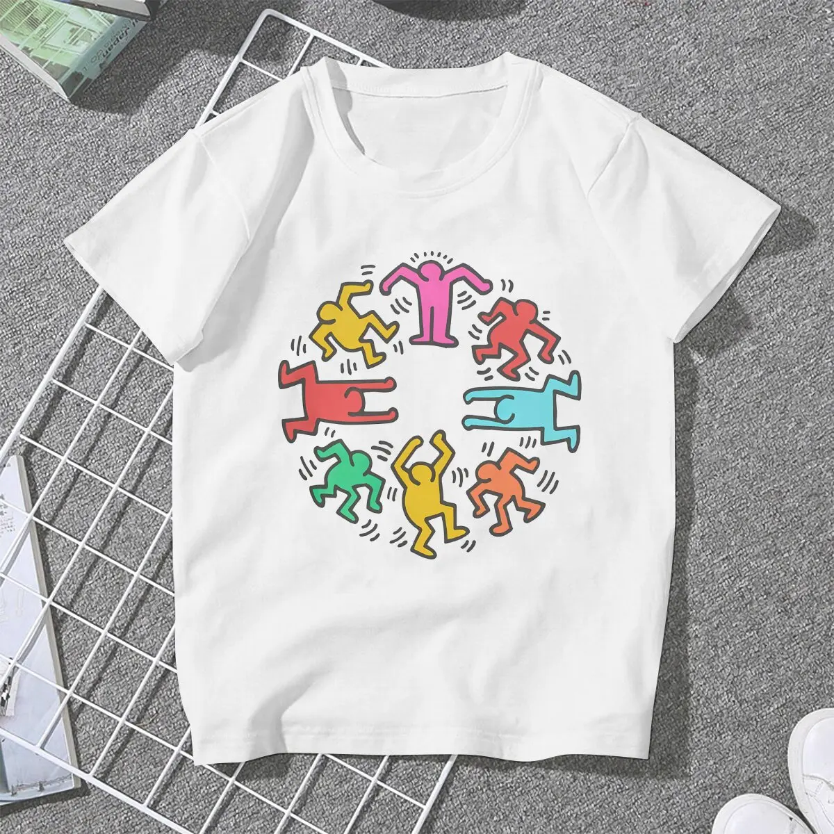 Haring Geometric Graffiti Friends Circle T Shirt Goth Women's Tees Summer Harajuku O-Neck Polyester TShirt