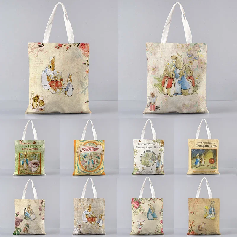 Cute Rabbit Printed Canvas Shopper  Easter Gift Handbag Tote Shoulder Bag Women Shopper Bag Many Kawaii Bag Harajuku Shopping