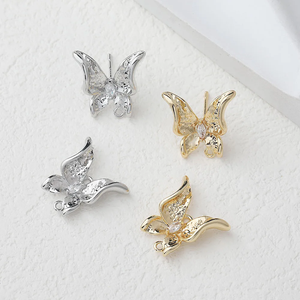 2PCS Dainty Butterfly Ear Studs Diy Earrings Charms Jewelry Making Findings Supplies 14k Gold Plated Accessories 16*17mm