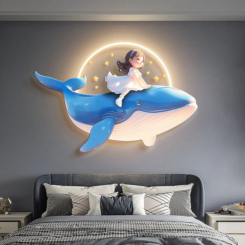 Cream Wind Whale Children's Princess Room Decoration Cartoon Girl Bedroom Hanging Mural Lamp
