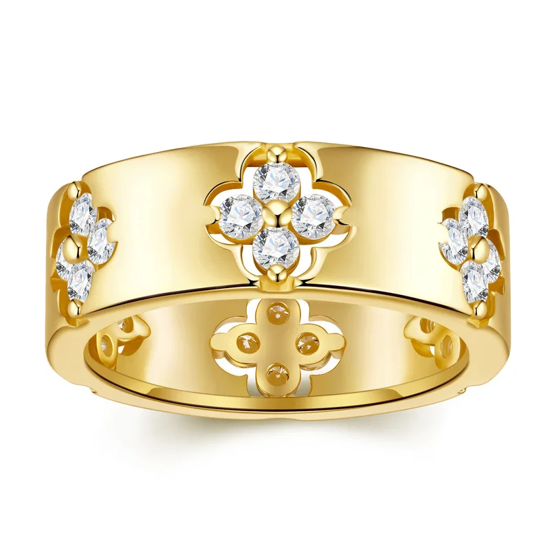 Moissanite Triple Four Leaf Clover GRA D VVS1 S925 Sterling Silver Ring Engagement Daily Luxury Jewelry For Men And Women