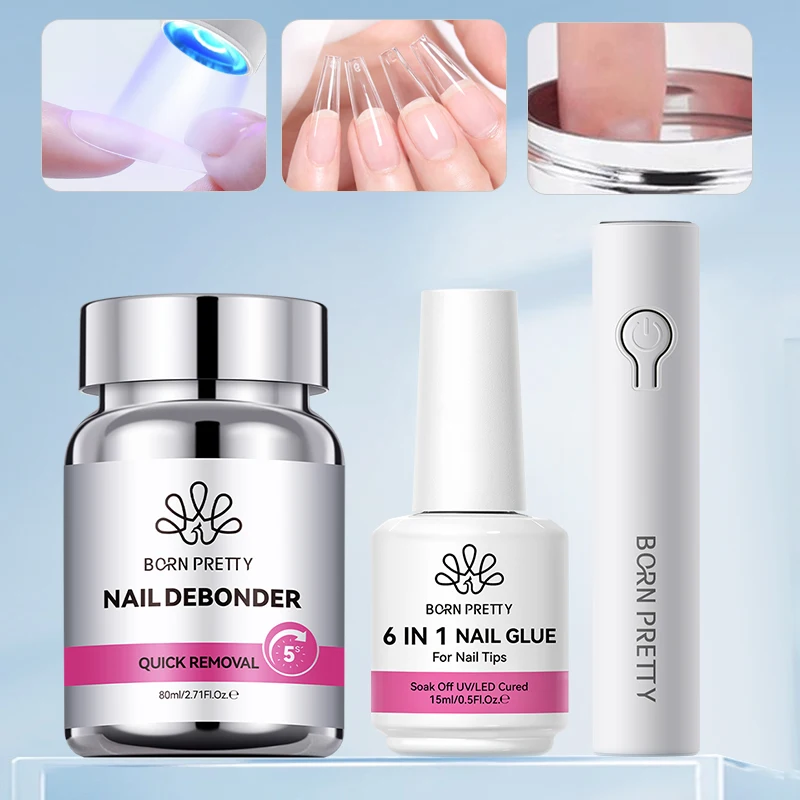 

BORN PRETTY Building Gel Tools Set Nail Debonder &Nail Glue Gel Nail Polish With Mini UV LED Nail Dryer Rhinestone Glue Gel