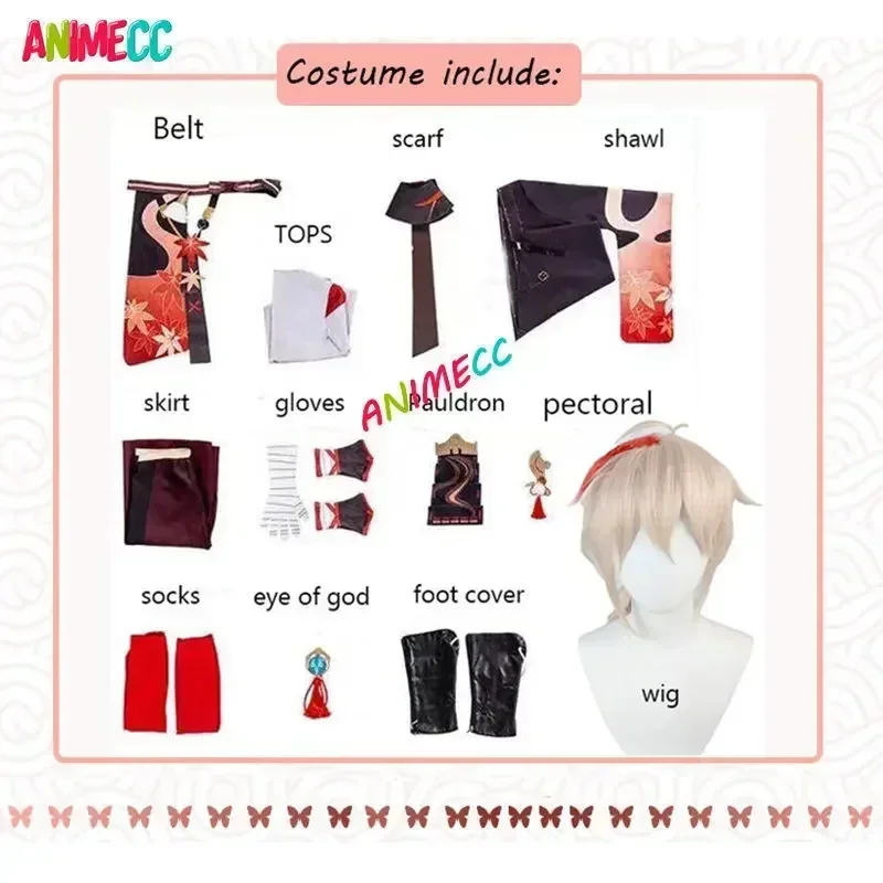 ANIMECC in Magazzino Kazuha Kiryu Costume Cosplay Parrucca Genshin Impact Kaedehara Wanye Cosplay Halloween Party Uniforme per Gli Uomini Wowen