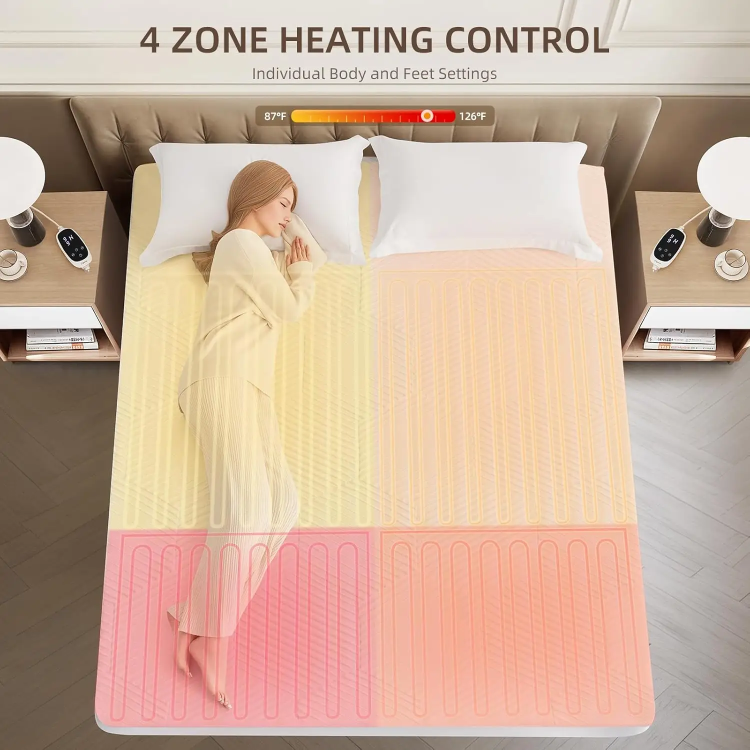 King Size Waterproof Heated Mattress Pad with Dual Zone Heating, 9 Settings, Auto Off, Machine Washable
