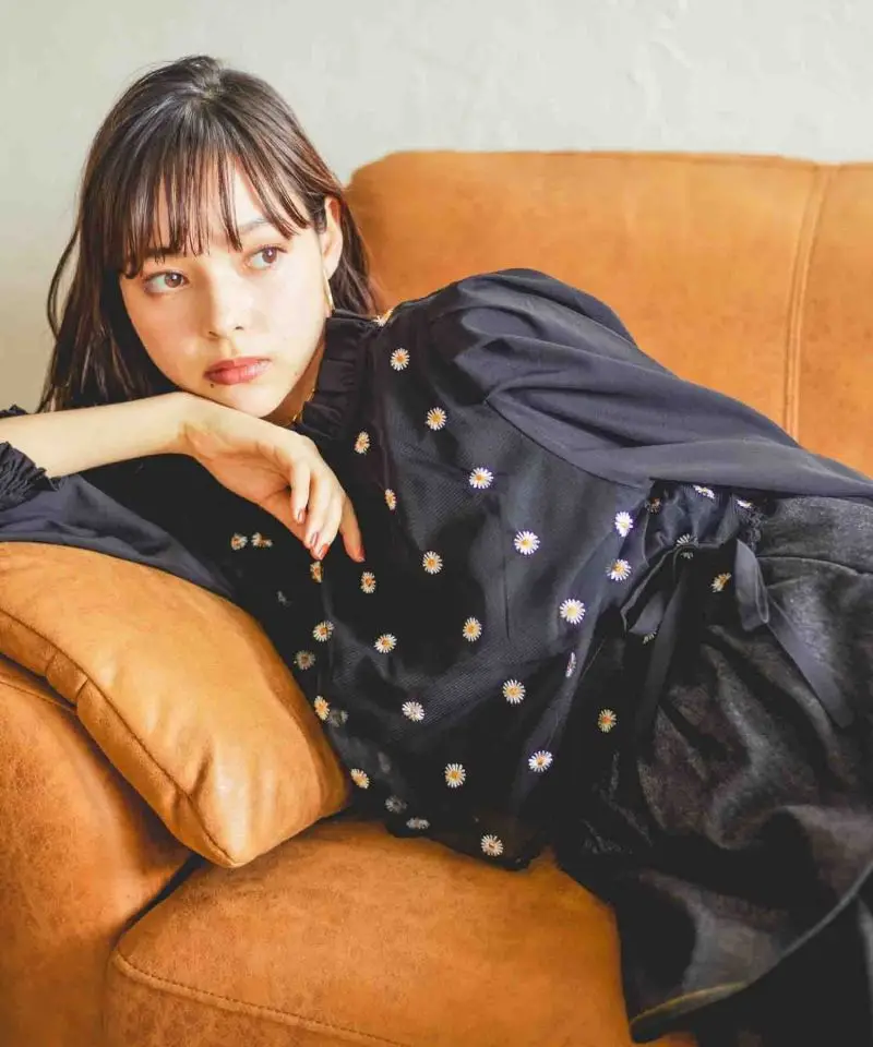 

ParAvion Japanese Sle Women's irt Embroidered Daisy Me Collar Spring New Long Sve Stand up Collar Floral Print Blouse