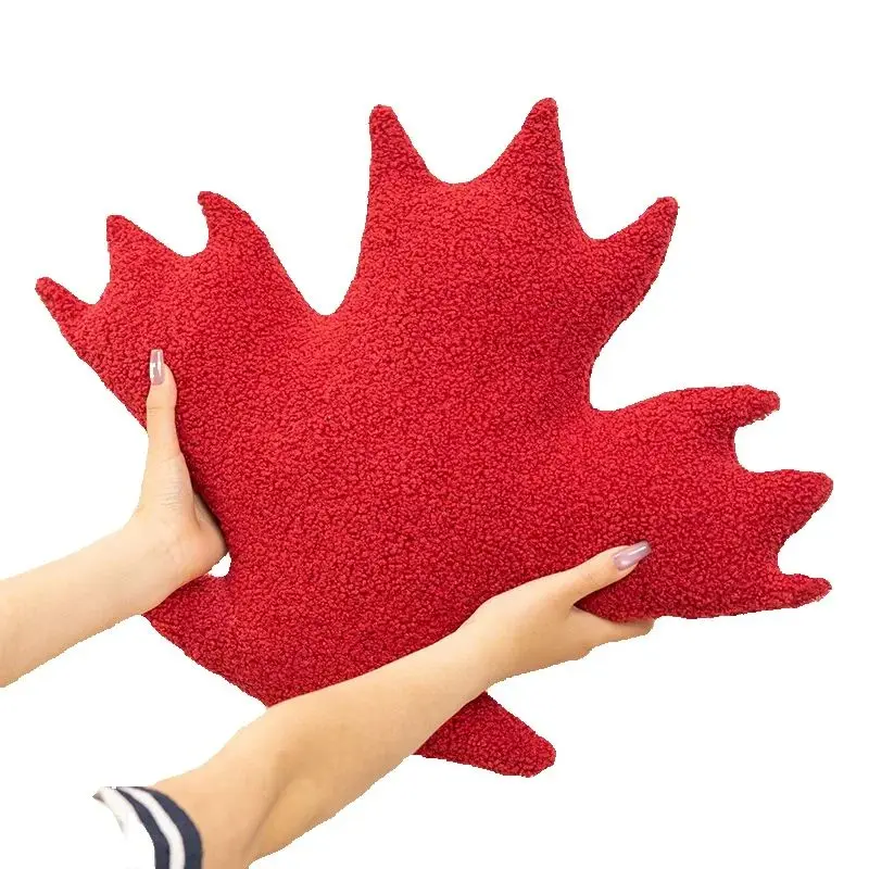 Stuffed Canadian Flag Maple Leaf Pillow Plush Red Plant Leaves Sofa Decor Cushion Gift for Home