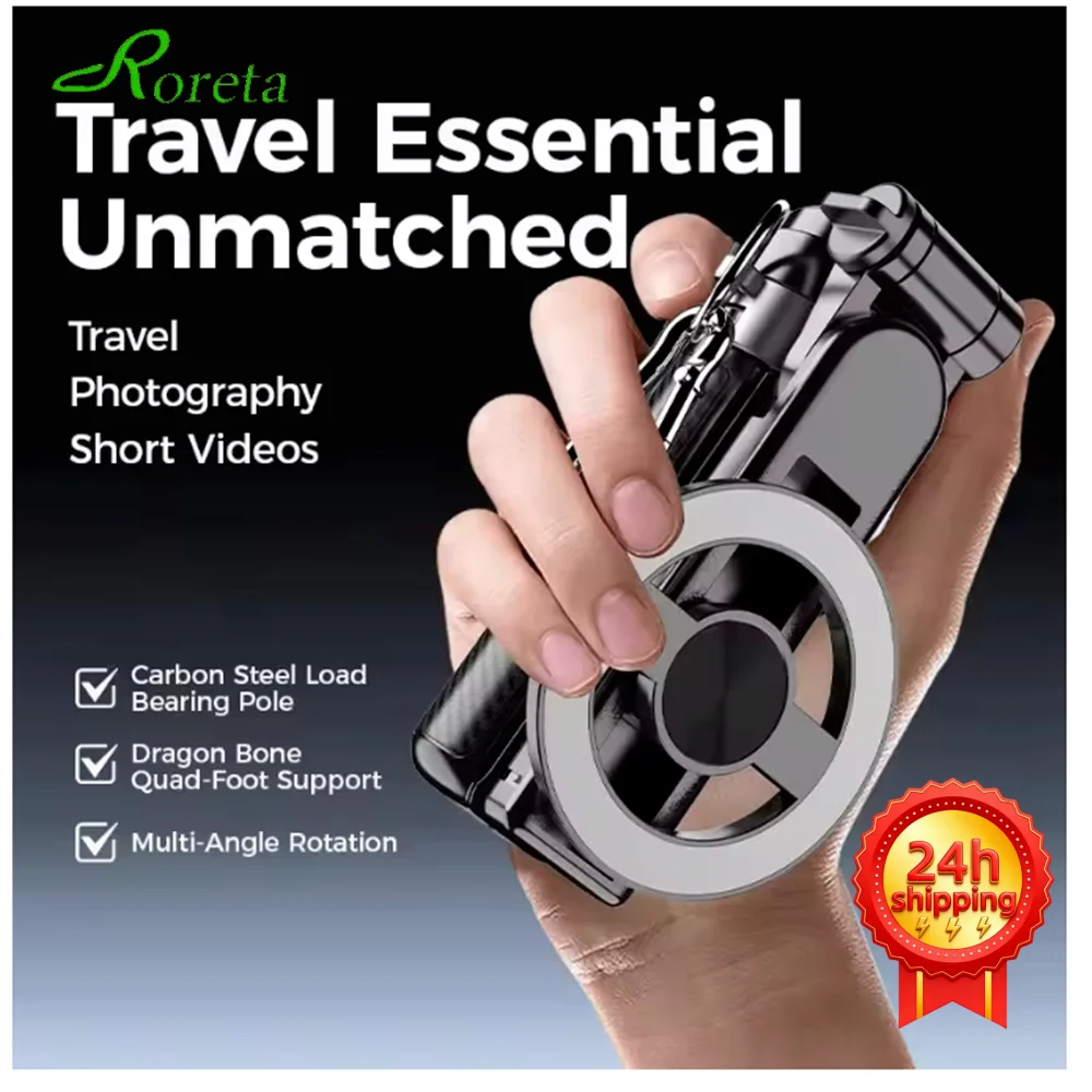 

Roreta 4-in-1 Multifunctional Magnetic mini Selfie Stick with 360° Rotation Wireless Bluetooth Control Magnetic Phone Holder