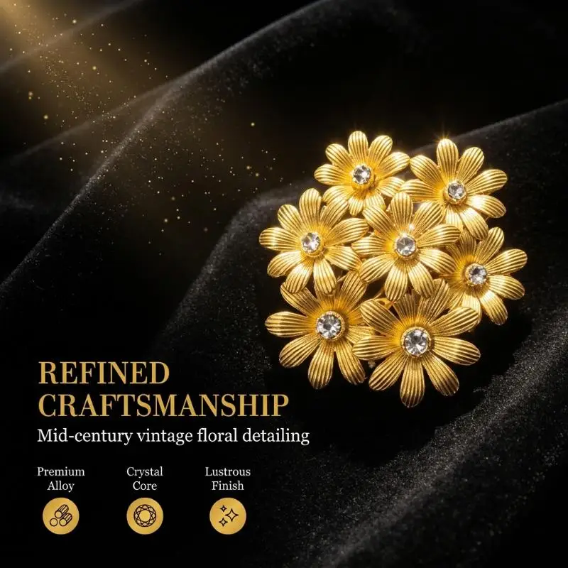Retro Vintage Brooch With Diamond Inlay High End Spliced Flowers Niche Design Fashionable Light Accessory