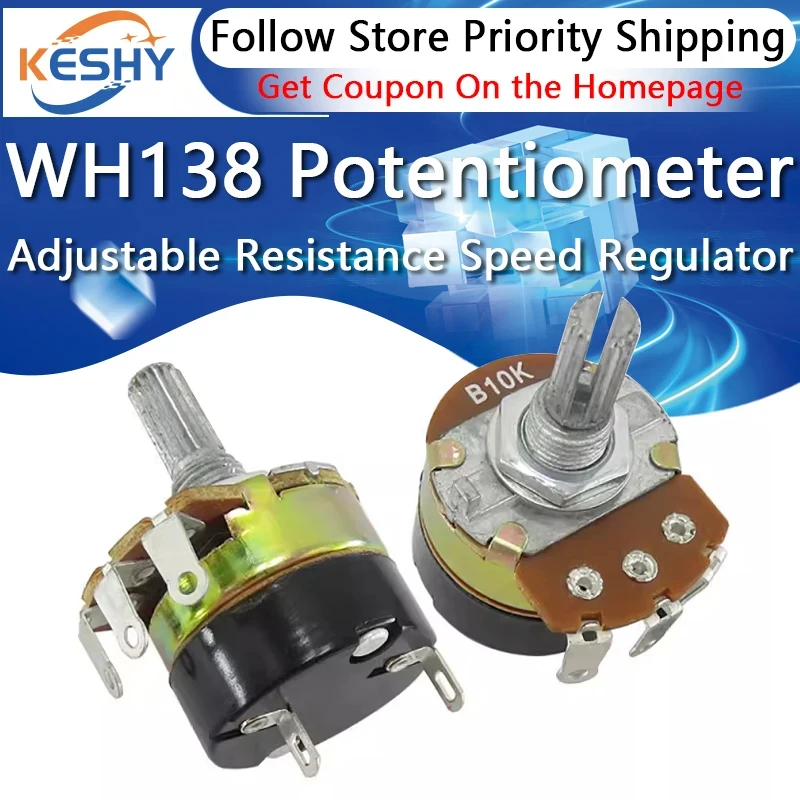 

1-10PCS WH138-1 Adjustable Resistance Speed Regulator With Switch Potentiometer WH138-1 B5K B10K B20K B50K B100K B250K B500K