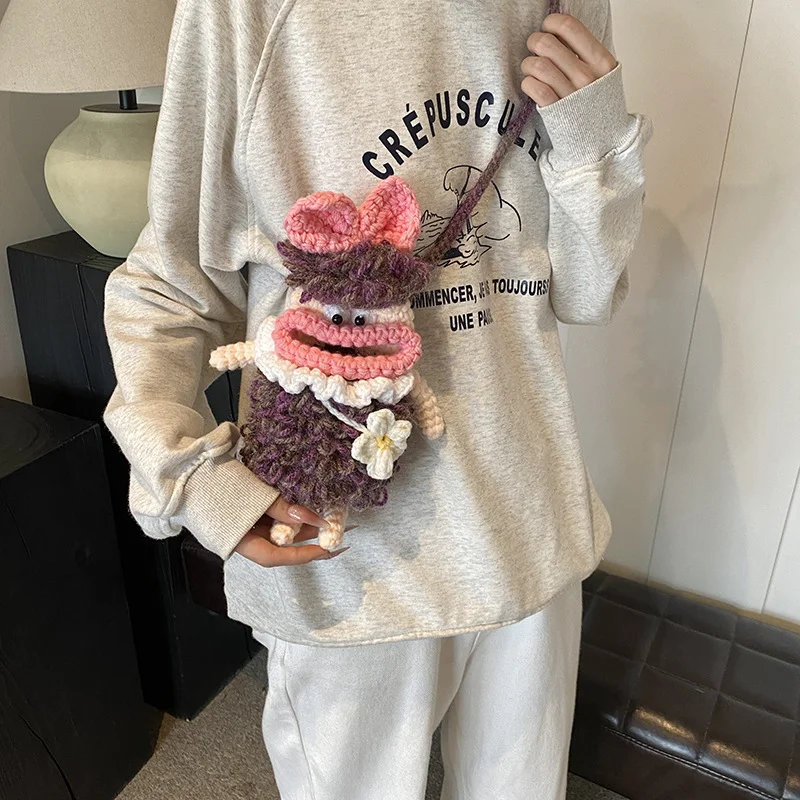 

Hand woven sausage mouth phone bag crossbody bag versatile elf doll shoulder bag parent-child bag