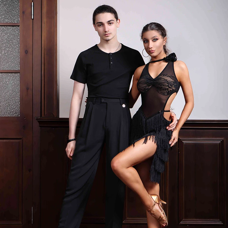 Sexy Erwachsene Latin Dance Kleid Fransen Schwarz Aushöhlen Latin Dance Kostüm ChaCha Samba Leistung Bühne Tragen Frauen Kleider 1587