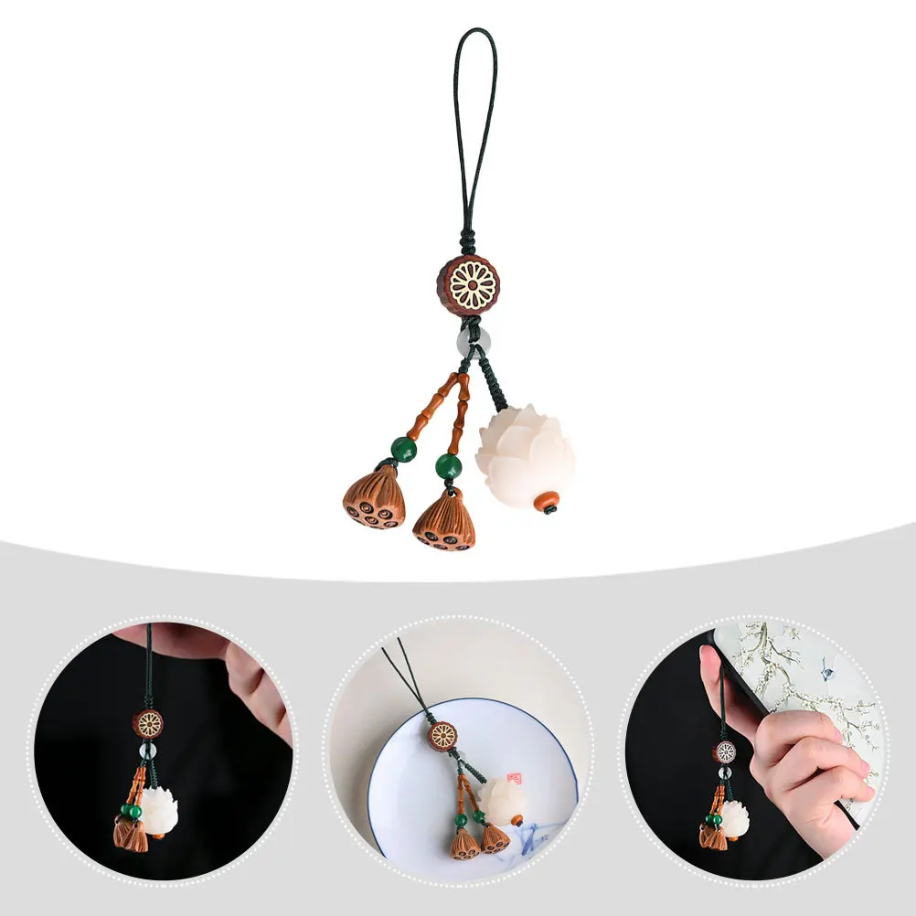 

Lotus-Flower Carving Pendant Sturdy Bodhi Mobile Phone Keychain Hanging Charm DIY Phone Accessory Gift for Family