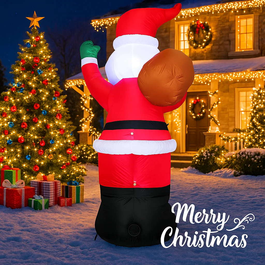 5.91FT Inflatable Toy Santa Claus with LED Lights Christmas Decorations for Yard Xmas Supplies Home Ornaments Festive Gifts
