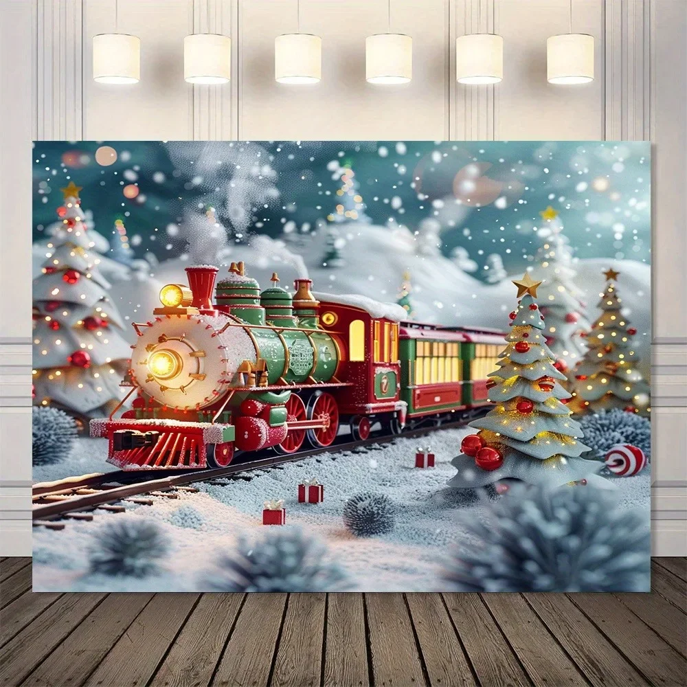 Christmas Day party decoration background cloth Christmas red candy train tapestry suitable for outdoor home decoration