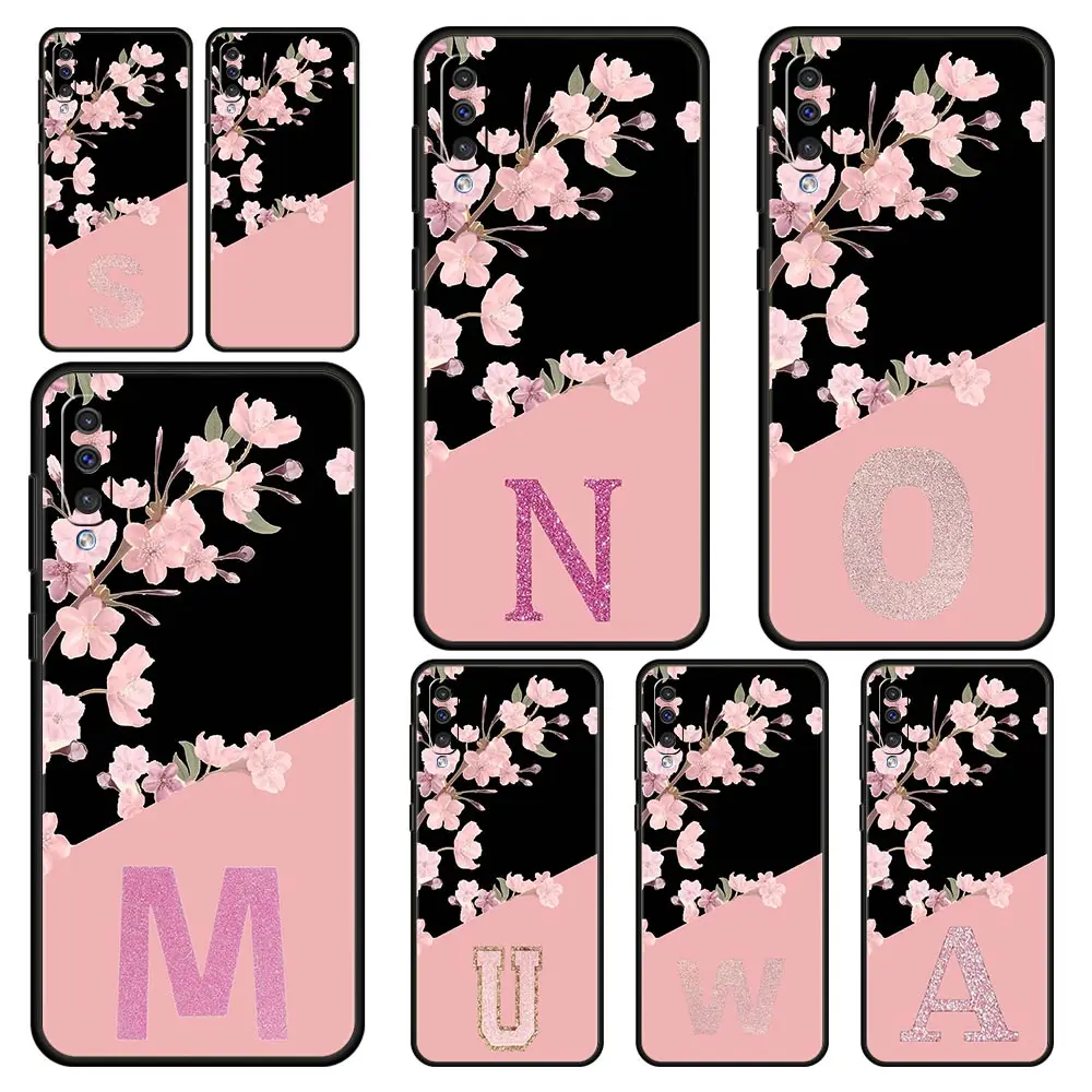 

Phone Case For Samsung A24 A12 A14 A32 A50 A70 A20E A20S A10S A22 A30 A40 A34 A54 A42 A52 5G A02S A04s Cover Pink Letter Flower