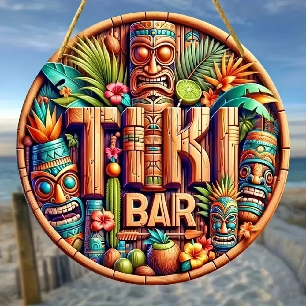 Hawaiian Tiki Mask Wooden Sign 20x20cm Suitable For Outdoor Wall Garden Balcony Beach Bar And Holiday Decoration Holiday Gift