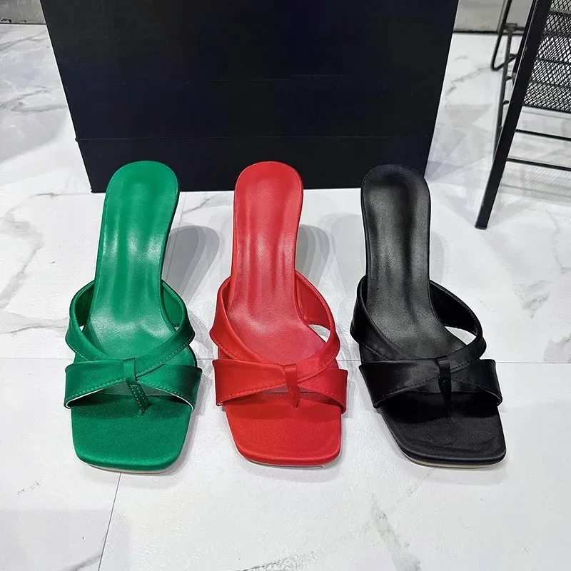 Woman Heels Slippers Sexy Elegant High Heel Shoes Outdoor Casual Pumps Open Toe Ladies Mules Women Shoes Green Red Black Sandals