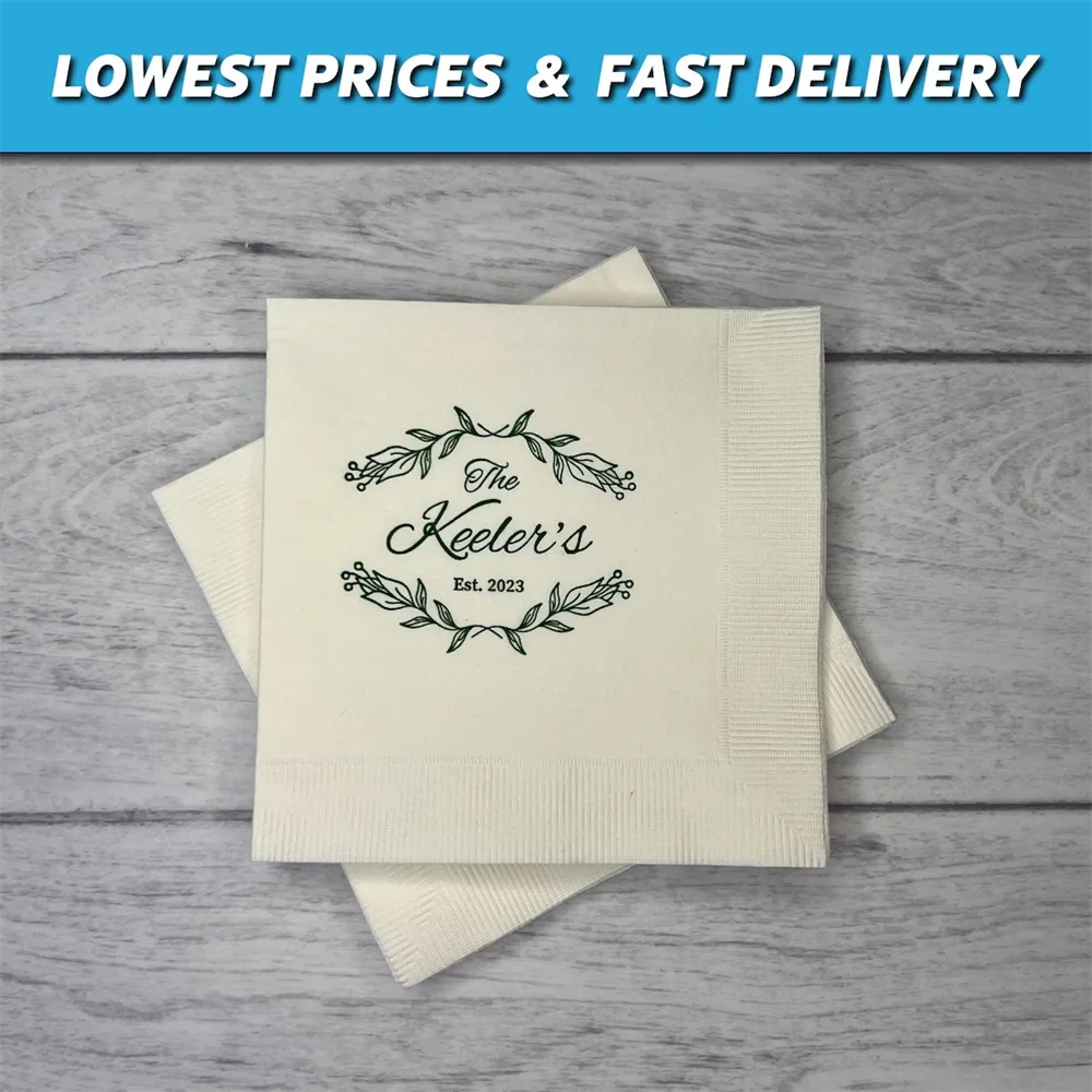 

50PCS Personalized Party Napkins - Modern Script Names - Cocktail Napkin, Foil Stamped Napkin, Party Decoration, Bridal Shower,