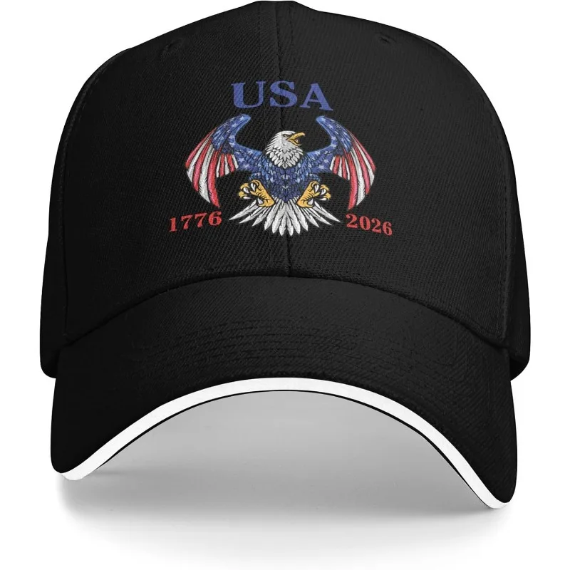 1776-2026 USA 250th Anniversary Patriotic Baseball Cap - Black Truck Driver Hat with Eagle & Flag Design, 100% Polyester Casual
