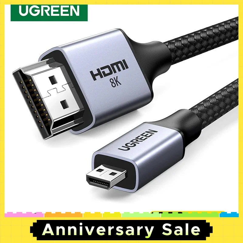 UGREEN Micro HDMI-Compatible to HD 8K/60Hz 4K/160Hz for GoPro Hero Raspberry Pi 4 Sony A6000 Nikon Zfc Action Micro HD 2.1 8K