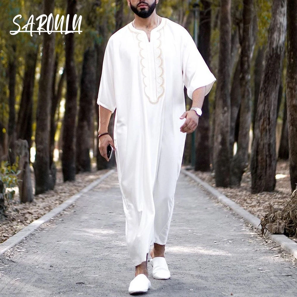 

White Muslim Men's Shirt On Sale Arabic Daily Robe Hot Sale Simple Fashionable Party Wear High Quality Fast Shipping