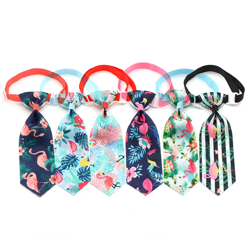 50pcs/100pcs Pet Supplies Grooming Dog Puppy Tie Adjustable Pet Bow Tie Small Cat Dog Collar Accessories Flamingo Series