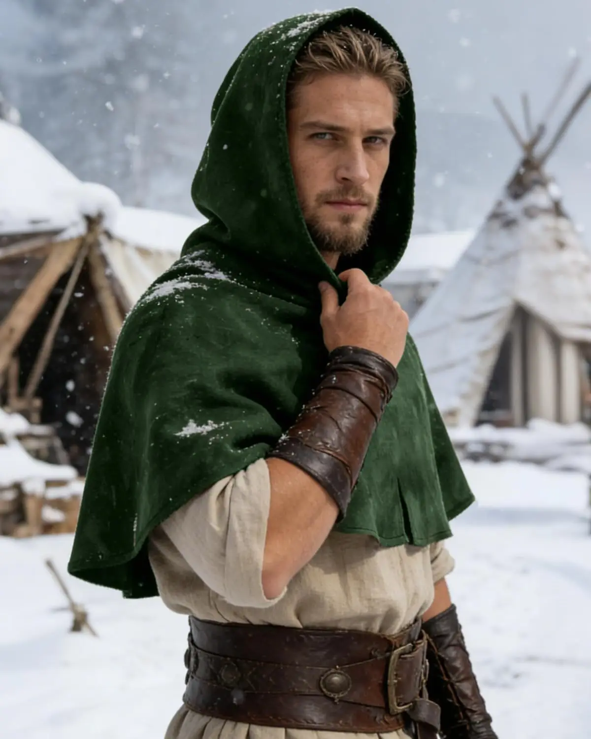 

Medieval Deer Suede Fur Pirate/Old Ranger Hooded Cape for Men,Brown Halloween Retro Battle Warrior Roleplay Men's Cape