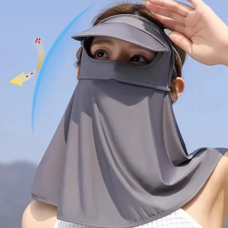 Cover The Full Face Beach Hat Uv Protection Ice Silk Sunshade Driving Neck Protector Sunscreen Mask Sport Mask Sun Hat Facemask