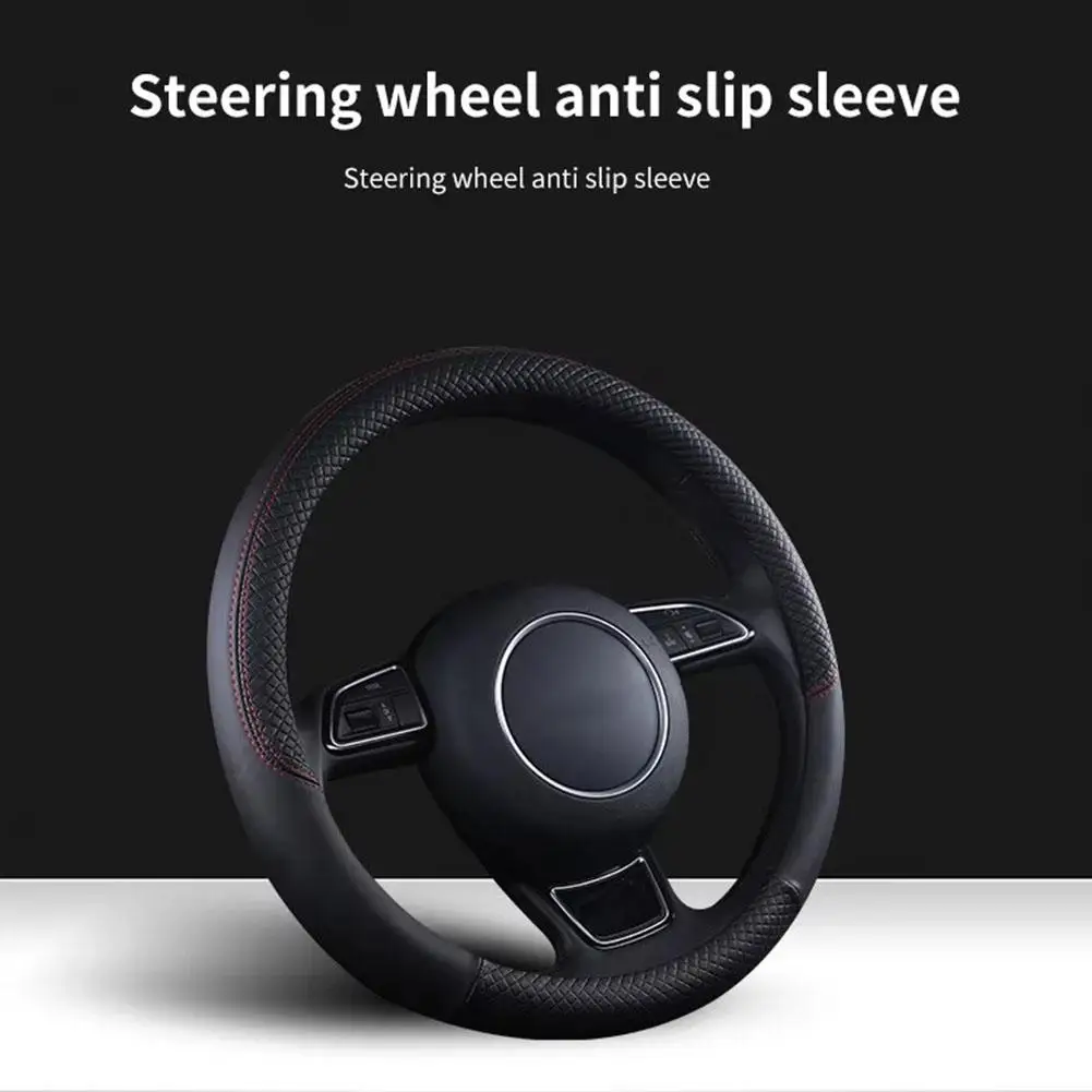 37/38cm Automobile Universal Steering Wheel Cover Non-slip Car Steering Wheel Cover Non-slip Embossed PU Leather Cars Accessory