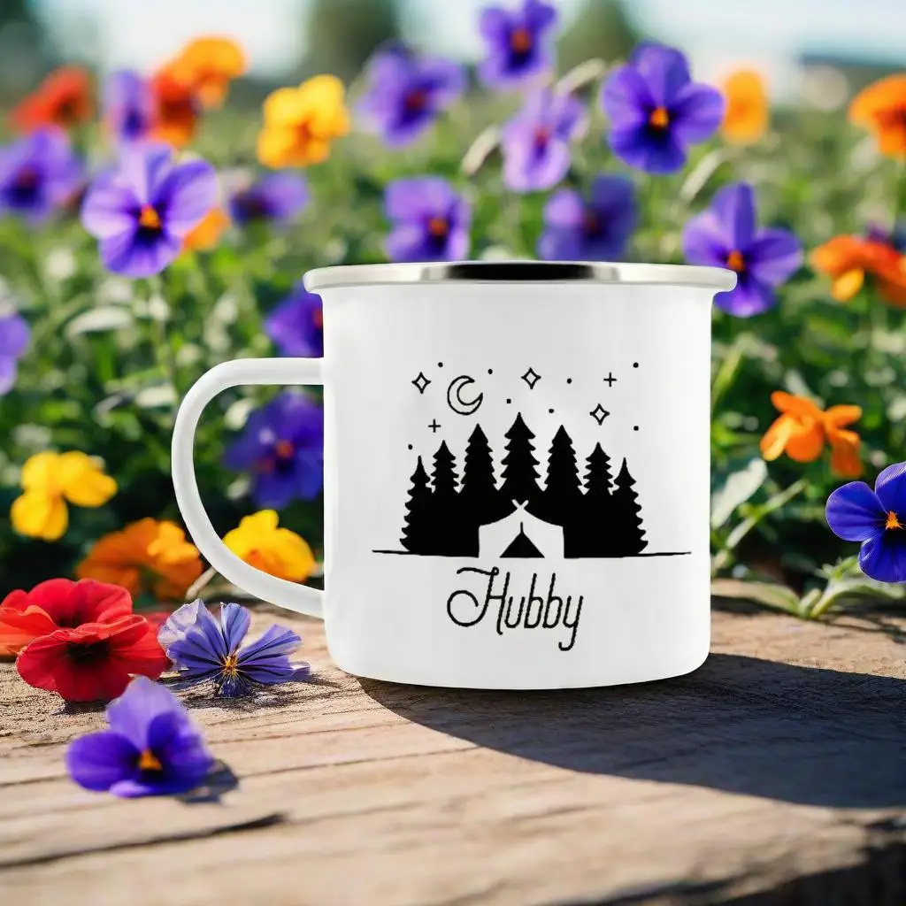 

Hubby and Wifey Mug for valentine gift Campfire Valentines couple mugs Personalized Gift for camping hiking picnic fishing