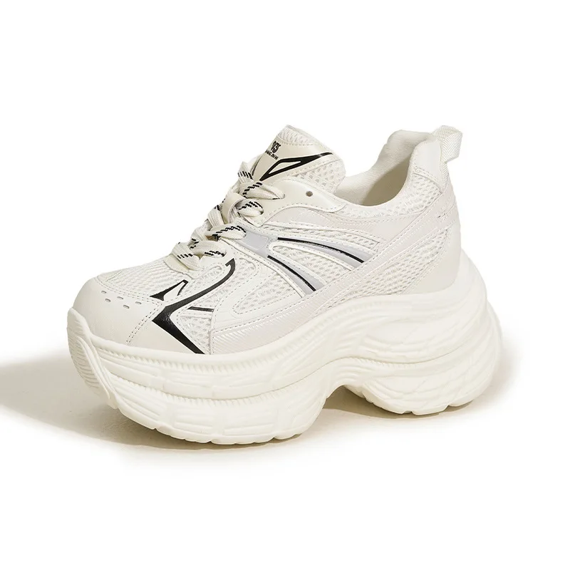 

Женские кроссовки на высокой платформе, 2025 г., обувь на толстой подошве, обувь из натуральной кожи на платформе, уличная обувь на массивном каблуке