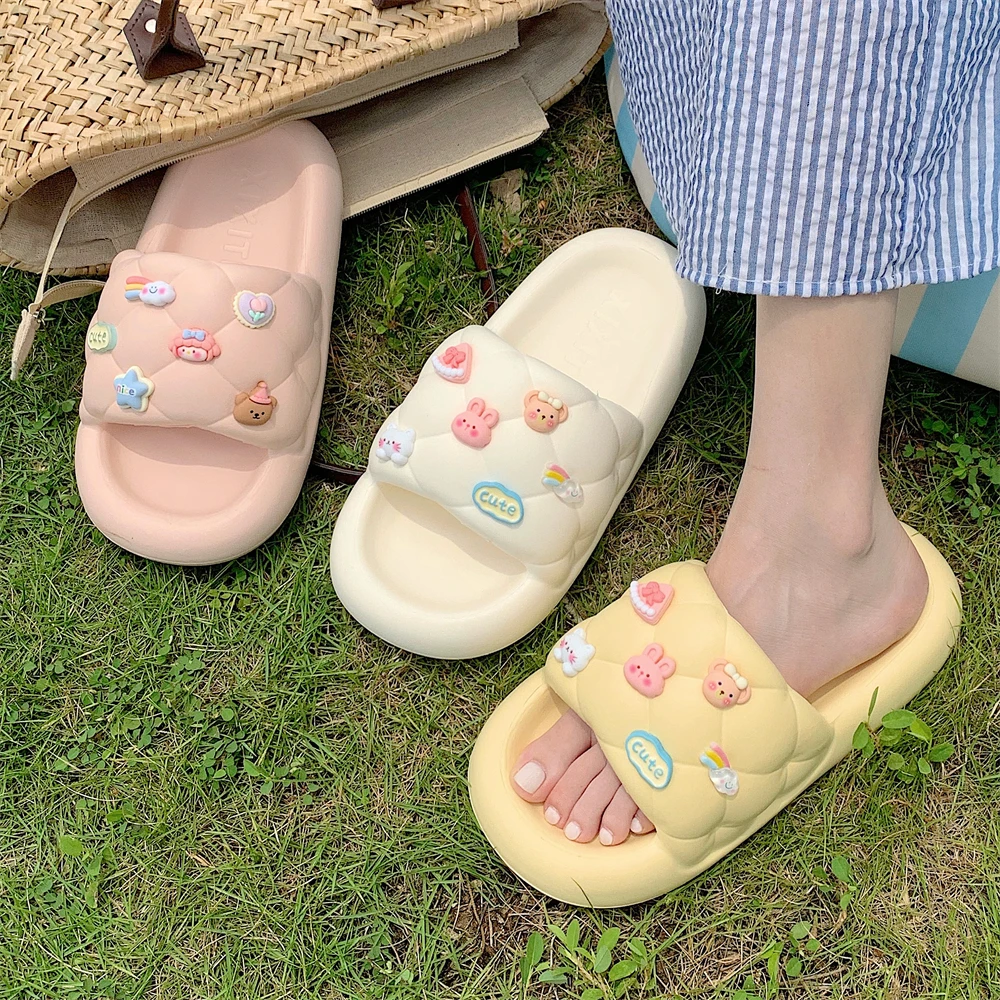 

Girls Heart Summer Slippers Soft Bot Home Use Anti-Slip Bathing Sandals Thin Strap Korean Sle Daily Wear EVA Material