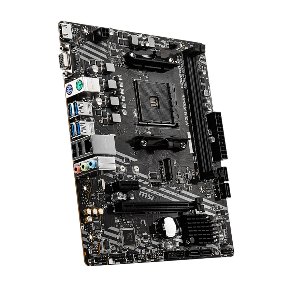 MSI A520M PRO-VH Motherboard Supports AMD Ryzen 5000 Series, 5000 G-Series, 4000 G-Series, 2x DDR4 memory slots, 64GB