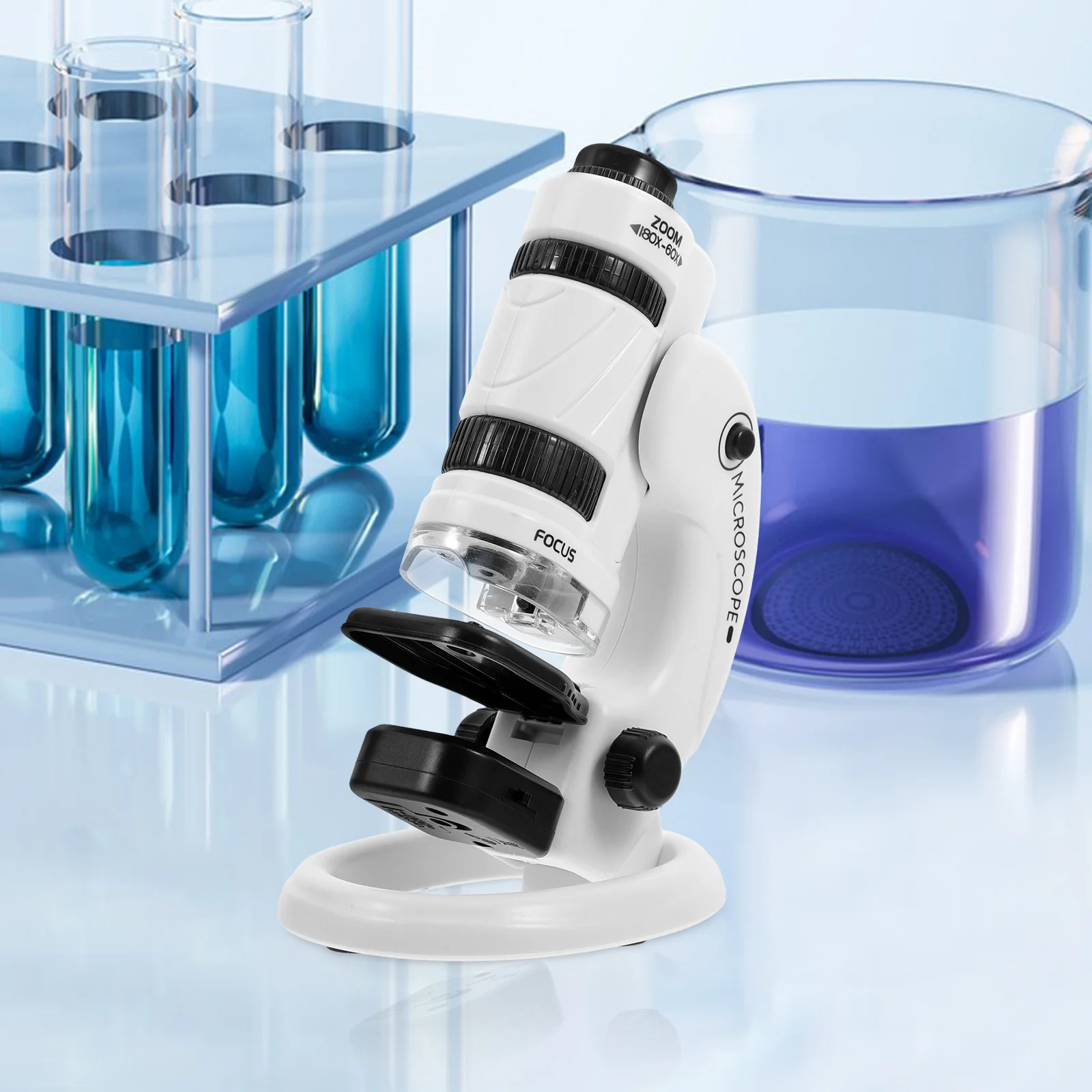 1Set Kids Microscope Set with 60X-180X Zoom Pocket Biological Observing Tool for Students Learning Activity